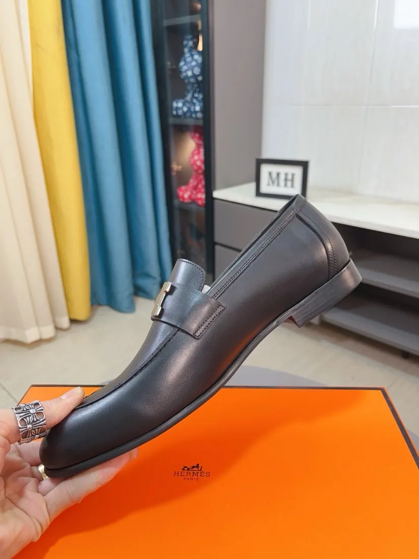 Men's shoes 💰560🌹🌹Niuli "HERMES" Hermès business leather shoes, original factory configuration, original imported cowhide upper + luxury hardware logo + fully imported original customized cowhide lining, sole: rubber wear-resistant outsole, difficult craftsmanship, original factory follow-up goods, 🔍🔍high quality code number: 38-44 45 can be customized